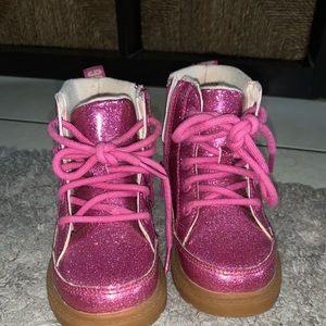 Uggs Girls T Robley Glitter Pink Boots Lace Up Side Zipper Size 9